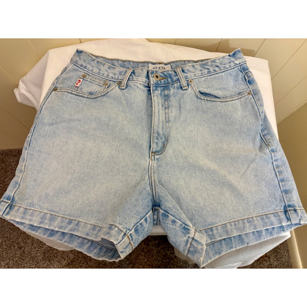 Vintage Guess Jeans Light Wash Denim Shorts High Waisted 100% Cotton USA Size 32
